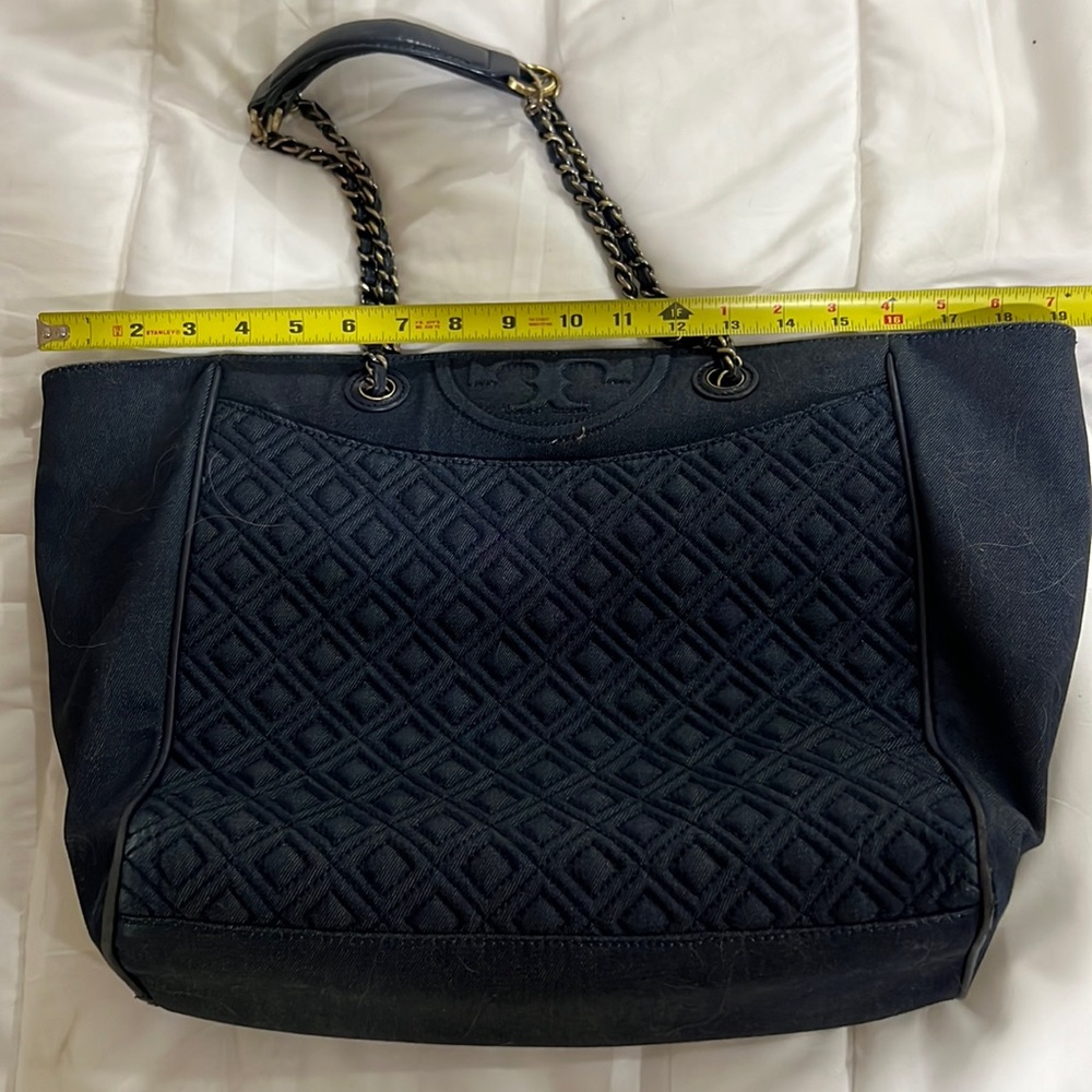 Tory Burch handbag, navy denim ish fabric